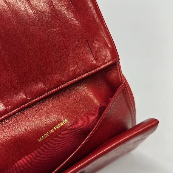 Chanel CC Wallet Interlocking Logo Caviar Leather Long Bifold Red Gold Vintage - Picture 10 of 14